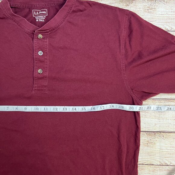 L.L.Bean Burgundy Long Sleeve Henley Shirt Traditional Fit Men's M Tall - Picture 6 of 12
